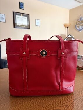 Dooney & Bourke Bright Red Leather Tote with Gold-Tone Logo